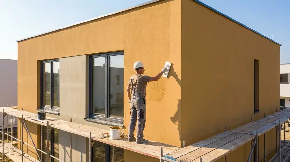 Kunstharzputz auf eine moderne Fassade auftragen und strukturieren