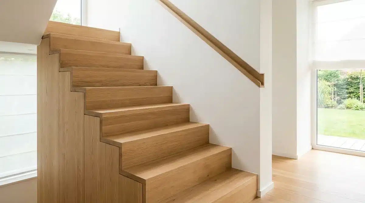 Holztreppe mit sichtbaren Tritt- und Setzstufen