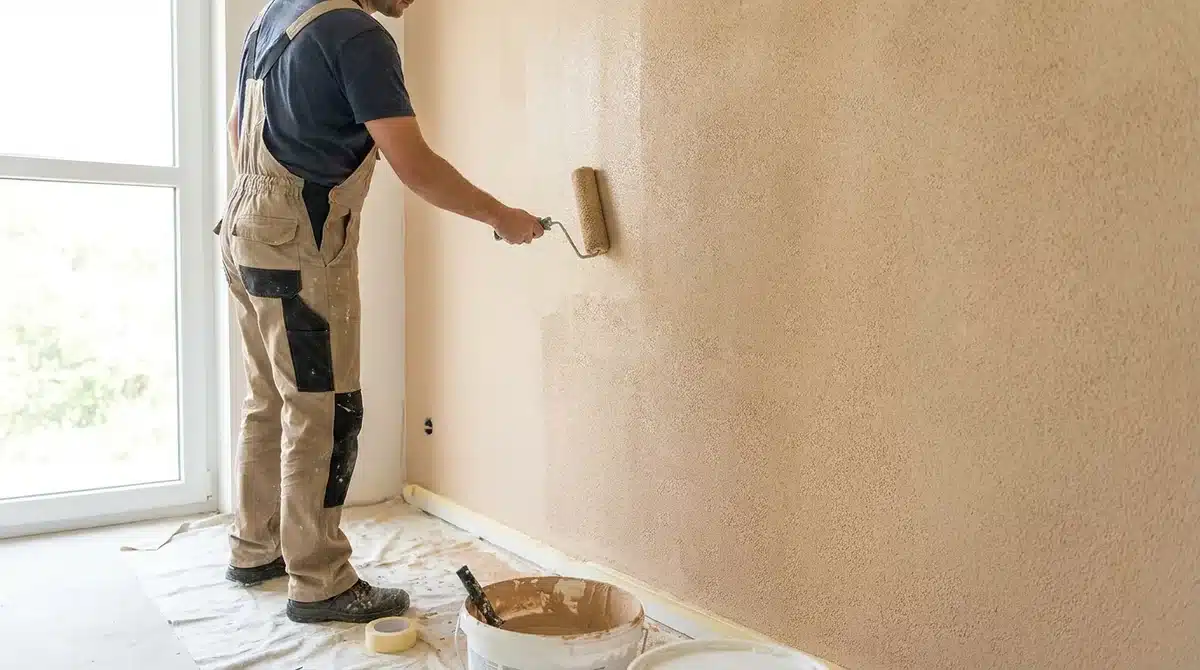 Streichputz mit der Rolle auf eine Innenwand auftragen - strukturierte Oberfläche