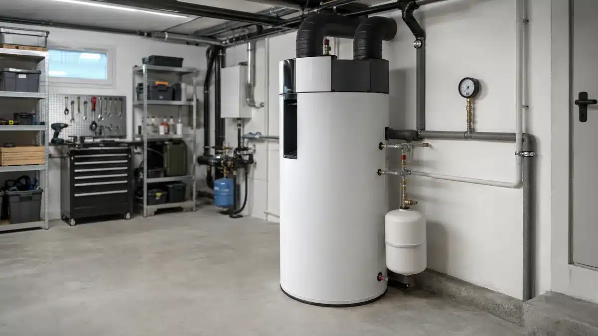 Brauchwasserwärmepumpe im Kellerraum